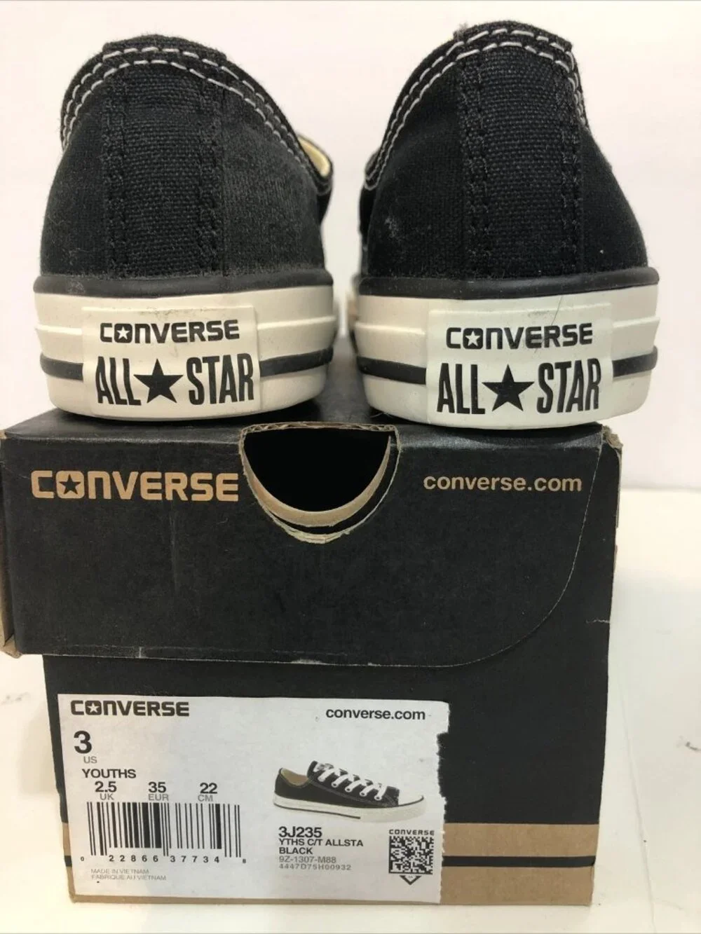 Converse CTAS Black Lace Up Canvas Sneakers 3J235 Sz Youth Unisex 3 EUR 35